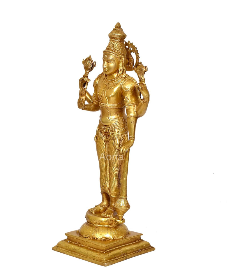 Brass Vishnu Four Armed Standing Vishnu Statue,for Home Decor Pooja Mandir (Height 20.5 Inch)