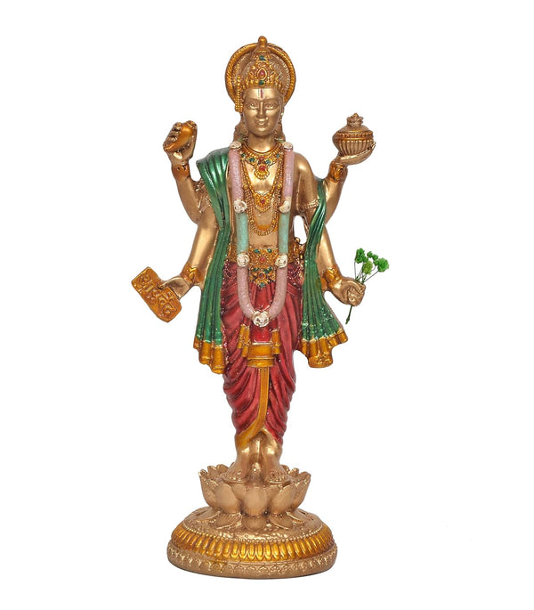 Resin Dhanvantari Statue | Lord Dhanvantari Idol for Pooja Room & Home Temple (Height: 8 Inches) Study Setting