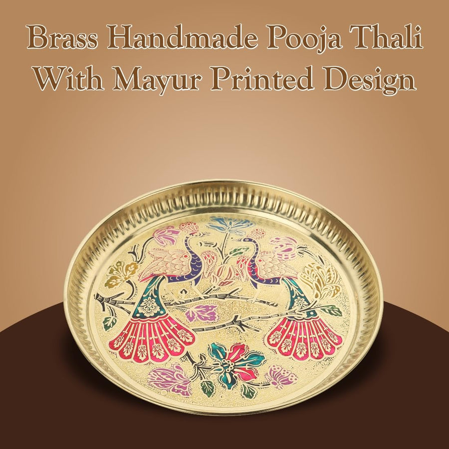 Pure Brass Peacock Thali Meenakari Art Craft Detail