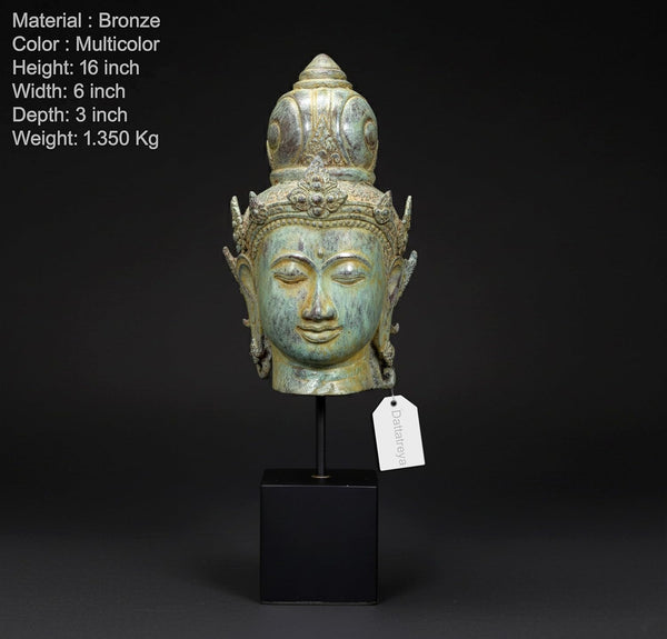 Vintage Indonesian Bronze Lord Vishnu Head Idol (Height: 16 Inches) Entryway Setting
