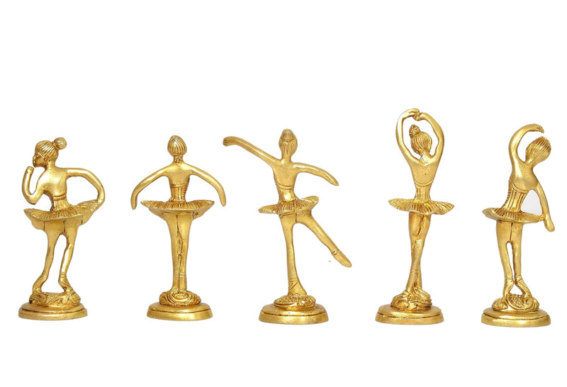 Brass Ballerina Dancing Girl Set in 5 Poses (Height: 4 Inches)