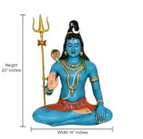 Shiva murti sculpture size shown: 20 in height, blue seated figure holding trident