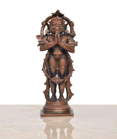 Kupferfarbene Hanuman-Statue stehend mit erhobenen Händen, Ornamente am Körper, 5,5 Zoll