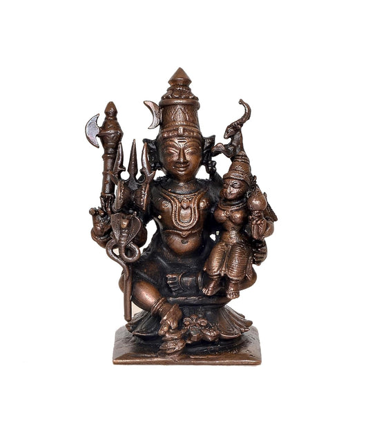 Copper Shiva and Parvati Statue for Home, Mandir Pooja Decor Idol Color-Copper (Height: 3 Inch)