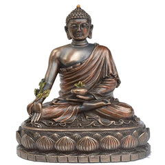 Sitting Buddha decorative showpiece in bronze-finished polyresin, hands in meditation