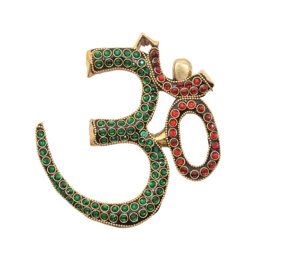 Brass OM Wall Hanging Sculpture (Height: 6 Inch) Multicolor Entryway Setting