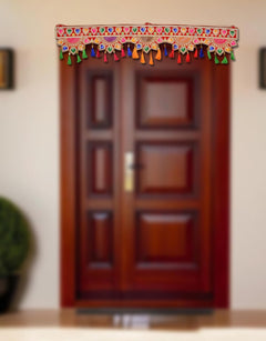 Toran door hanging topper with beaded heart border and dangling tassels
