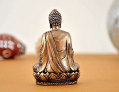 Polyresin Buddha statue, 3 in: back view with flowing robe details, gold-tone finish