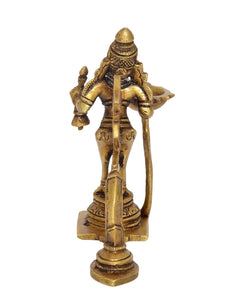 Brass Garun Aarti diya oil wick lamp, front view of Garuda figure holding oil cup