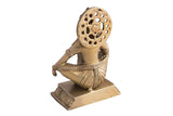 Brass Ayyappan statue, seated with back view and pierced halo disc, 8-inch