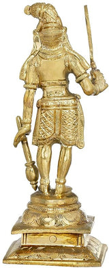 Brass Veerbhadra statue of Lord Shiva in profile, holding trident and sword, 8.4 in