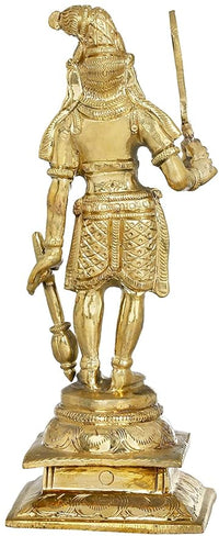 Brass Veerbhadra statue of Lord Shiva in profile, holding trident and sword, 8.4 in
