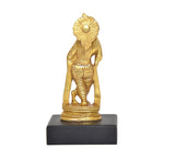 Brass Radha murti (4 inch) back/side view with ornate headdress, dark base