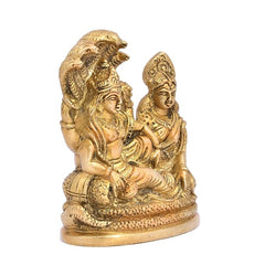 Brass Vishnu and Lakshmi statue, left angle view with raised cobra hood