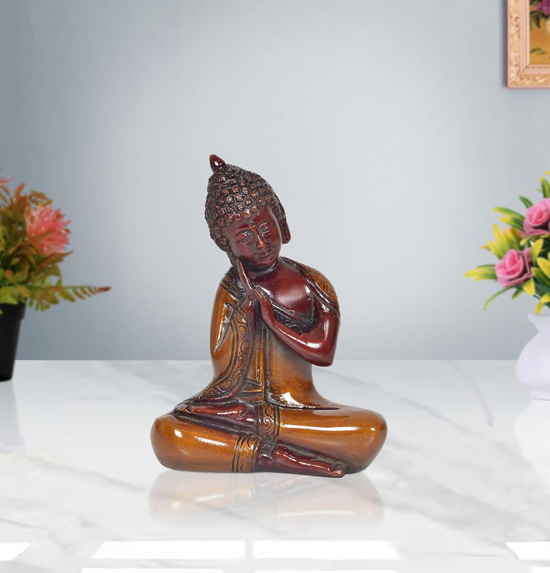 Brass Dhyan Mudra Buddha Statue Handcrafted Spiritual Decor for Home Decor and Office Decor Meditating Buddha Idol (Height 6 Inch)