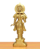 Brass Radha murti idol, rear view with halo and engraved back details