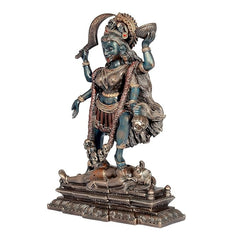 Adi Shakti Kali resin idol, side view, long hair, raised bowl, detailed base