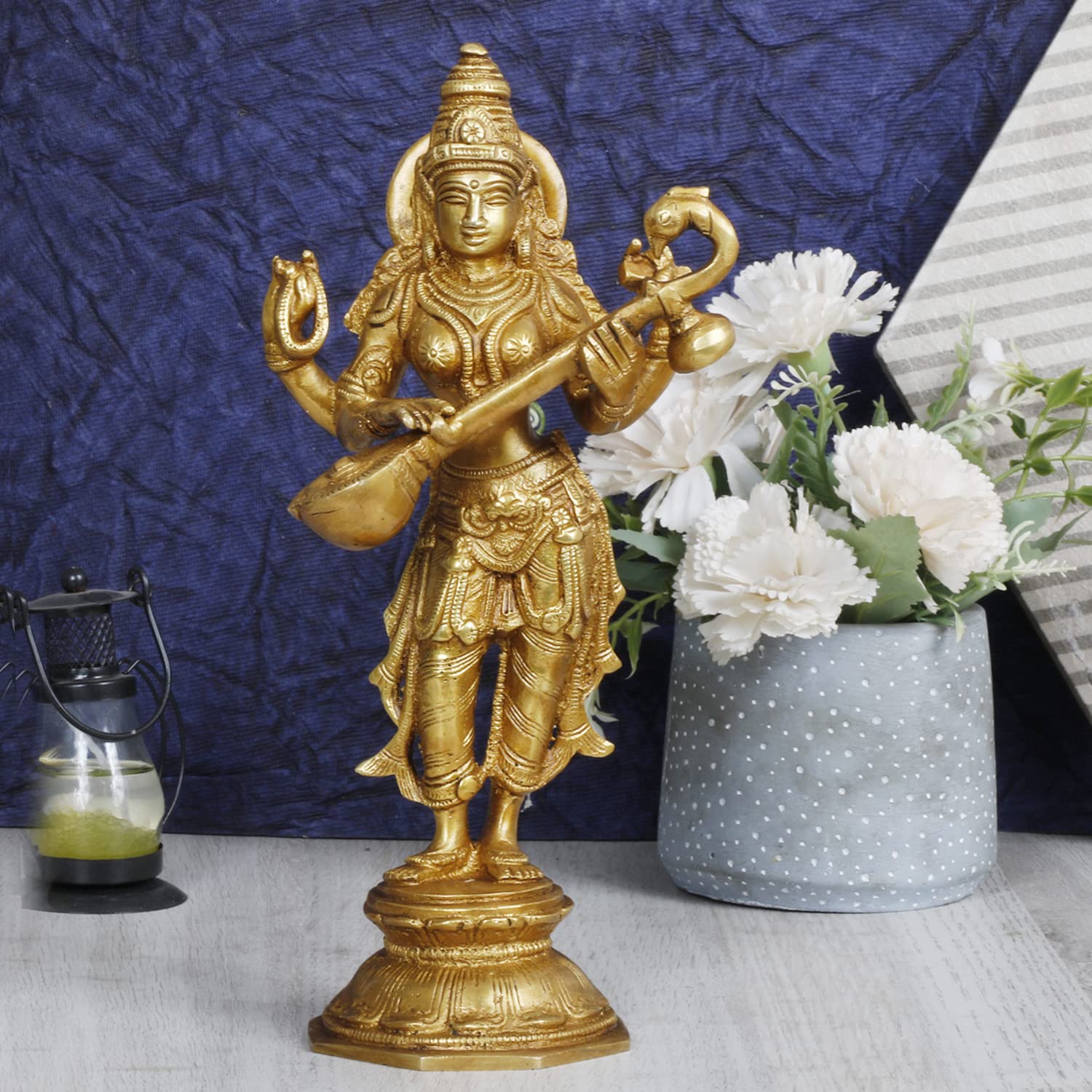 AONA Brass Goddess Maa Saraswati Standing Vidya Devi Sculpture