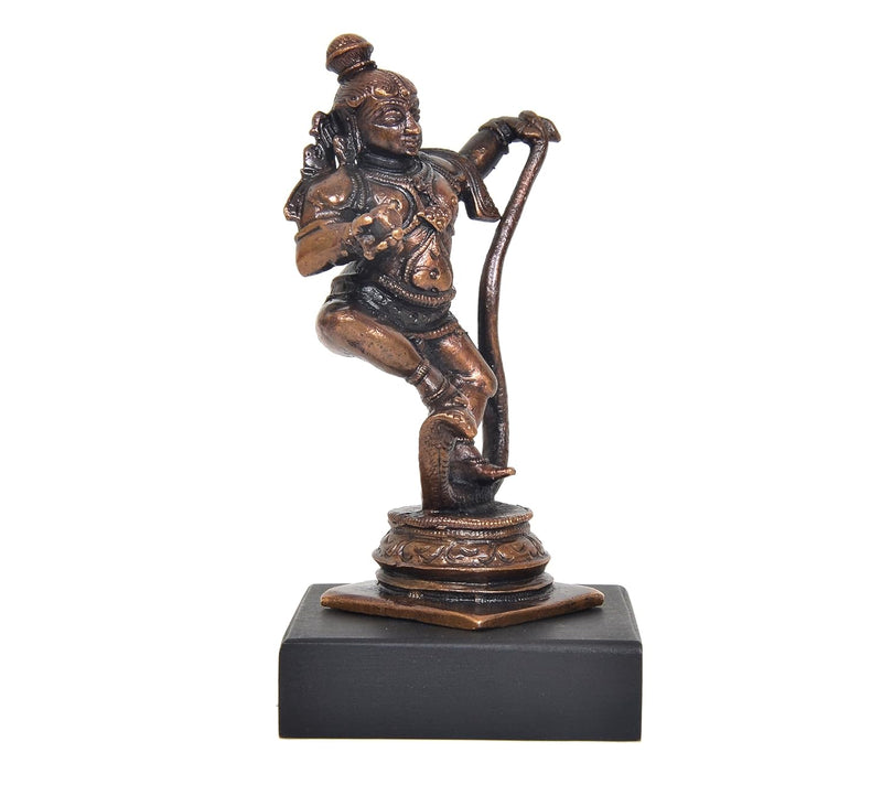 Copper Krishna Bhagwan Murti Dancing on Kaliya Naag Religious Statue (Height:4.5 Inch)