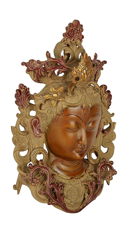 Brass India Tibetan Buddhist Wall Hanging Tara Mask (Mud Gold)