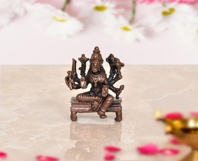 Copper Goddess Varahi Idol Figurine Eight Armed Sculpture Showpiece Home Temple Office Golden Height 4.5 cm