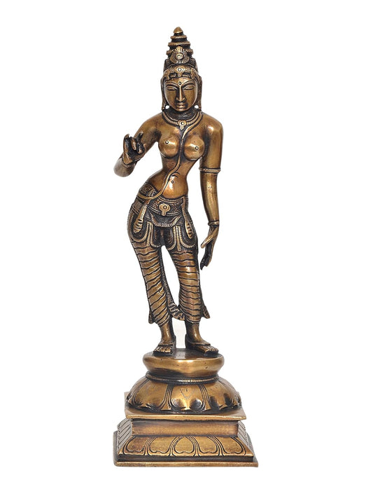 Brass Devi Uma Parvati Statue Hindu Goddess Parvati Idol for Home Temple, Spiritual Decor, and Religious Gifts (Height: 12 Inch)