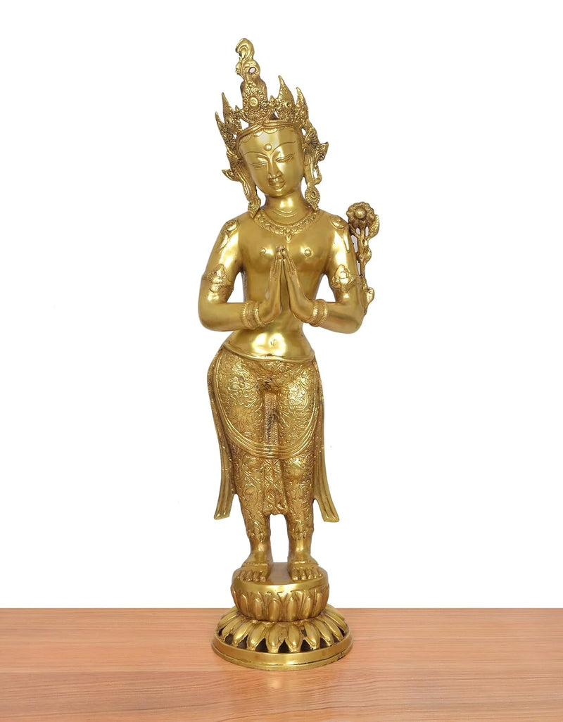 Brass Namaste Standing Tara Murti (Height: 30 inch)