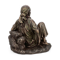 Resin Sai Baba statue rear/side view, draped robe and headscarf on pedestal