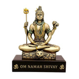 Resin Lord Shiva dhyan mudra statue, gold-tone, 3-inch height with trident and drum