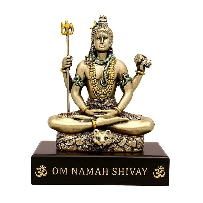 Resin Lord Shiva dhyan mudra statue, gold-tone, 3-inch height with trident and drum