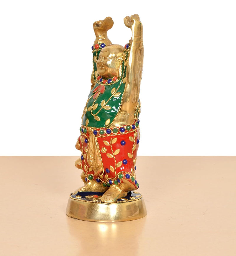 Brass Laughing Buddha Standing Statue (Height 8.5 Inch)
