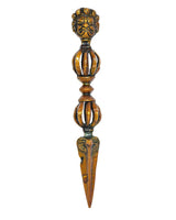 Brass Dorje-style Furba dagger pendant, vertical face carving and pointed bottom