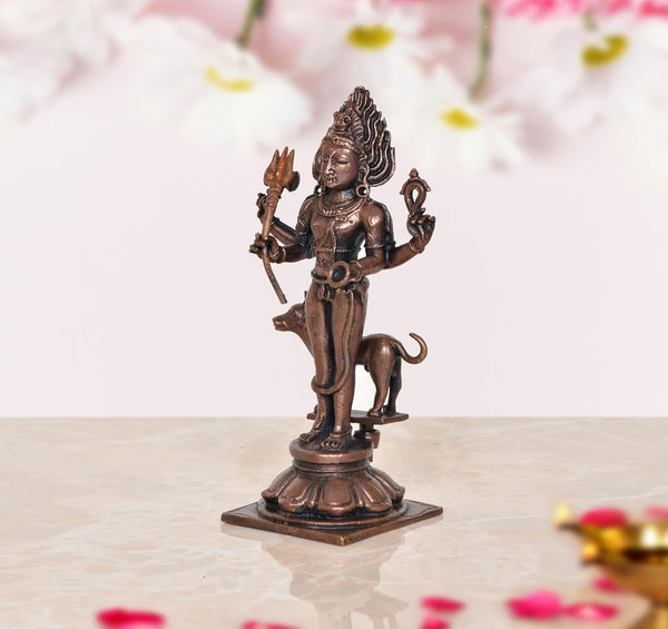 Copper Lord Shree Kal Bhairav Idol (Height 5.5 Inch) Study Setting
