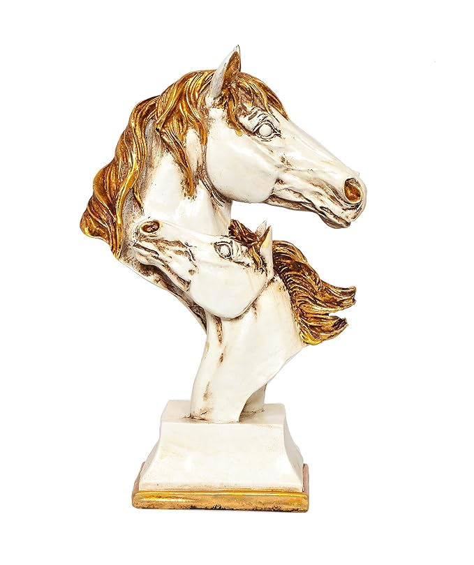 Polyresin White 2 Horse Head for Home Decor  (Height: 10.5 Inch)