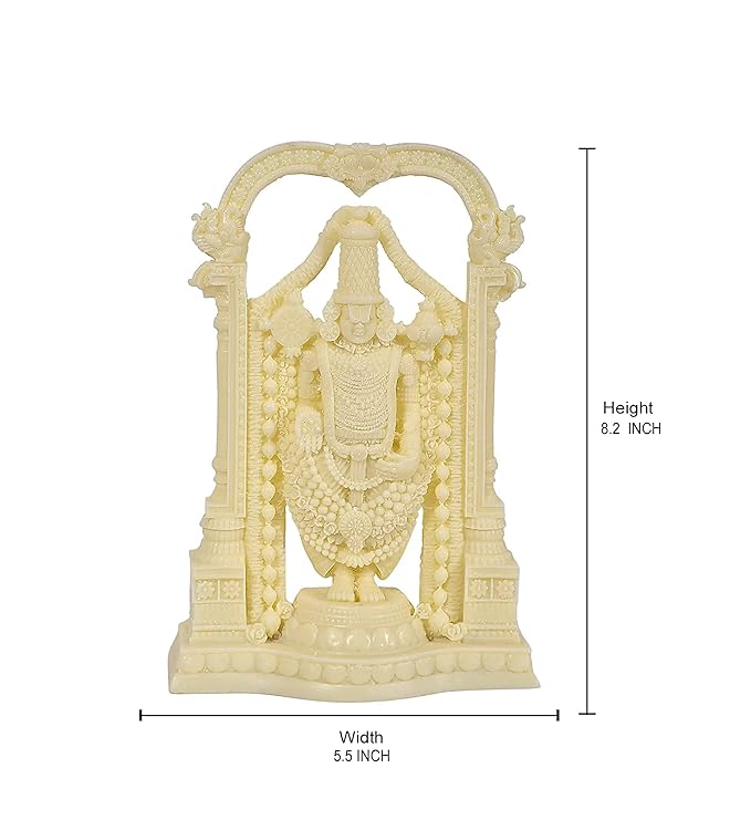 Ivory Cold Cast Tirupati Balaji Murti Idol for Pooja Room in Resin, Height 8 inch