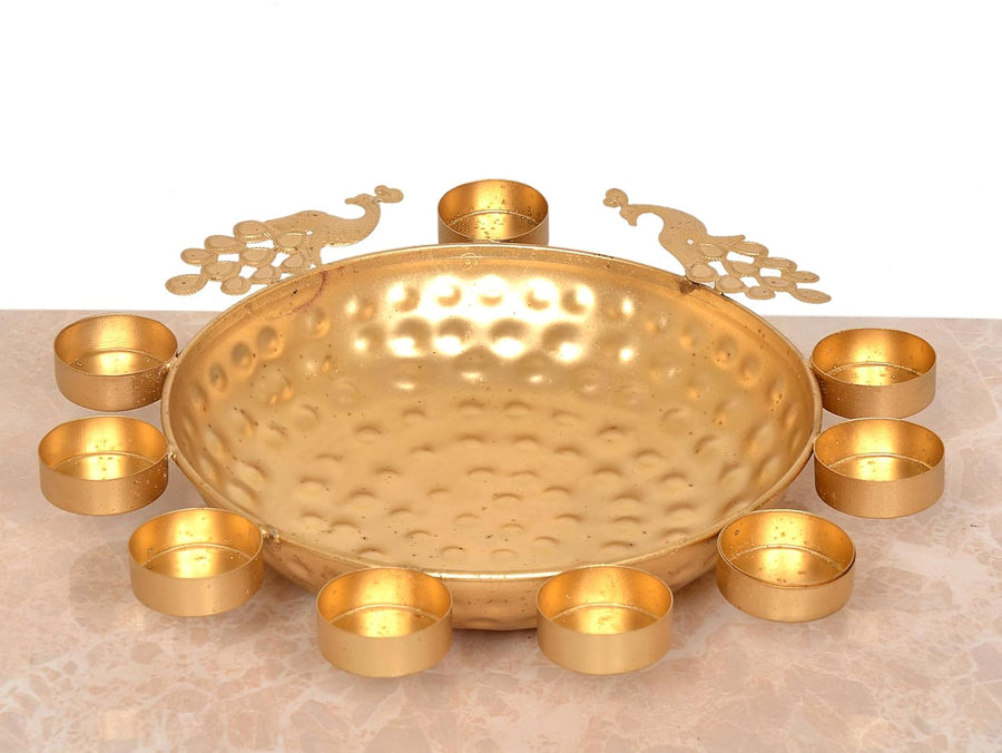 Peacock Decorative Urli Beautiful Bowl for Floating Flowers and Tea Light Candles Holder (Width:12 Inch) Craft Detail