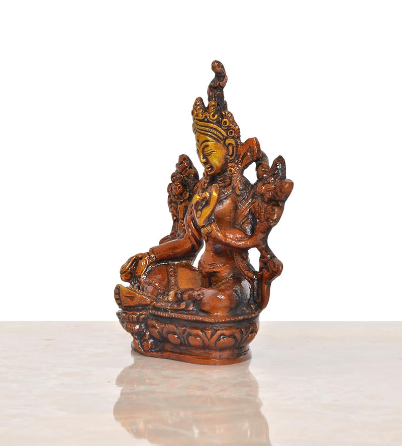 Brass Tara Devi Statue - for Worship, Meditation Spaces, Home Decor Office, or as a Thoughtful Spiritual Gift. (Height 4 Inch)