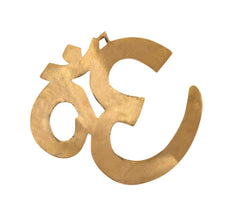 Brass OM wall hanging sculpture, gold-tone unpainted finish
