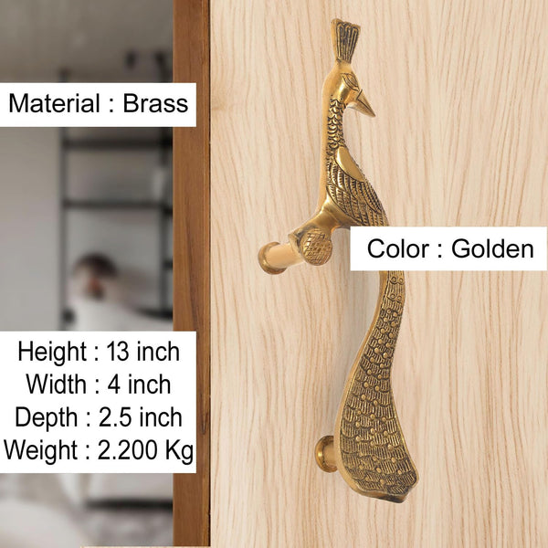 Brass Peacock Design Door Handle Pair (Pack of 2) (Height : 13 inch) Entryway Setting