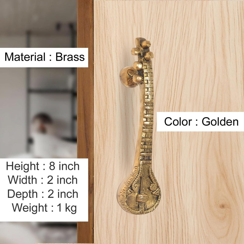 Brass Sitar Shape Door Handle Pair (Pack of 2) (Height : 8 inch)