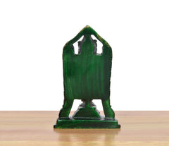 Brass Tirupati Balaji idol, back view on base, 4 inch height, green finish