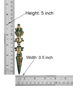 Phurpa dagger pendant size: height 5 in, width 0.5 in, multicolor brass design