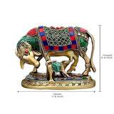Dattatreya brass cow and calf idol with jeweled detailing and shown height width