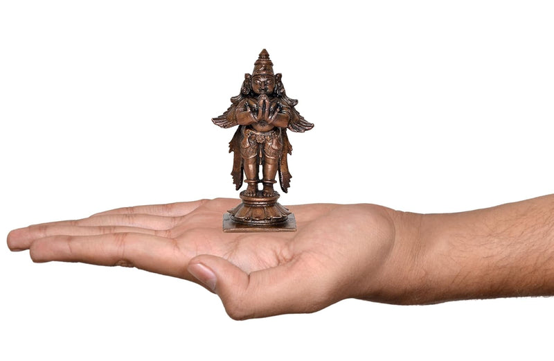 Copper Garun Bhagwan Standing Garuda Idol Statue for Home Decor (Height 3.5 Inch)