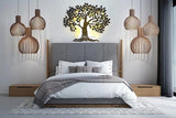 Iron tree wall decor with glowing LED canopy, mounted on wall