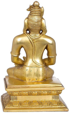 Brass Shiva statue, side/back view with carved torso patterns, seated on base