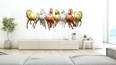 Set of 7 metal running horses wall art with multicolor LED accents, height 17 in