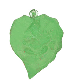 Metal Ganesha wall hanging back, green heart-shaped metal with hanging loop