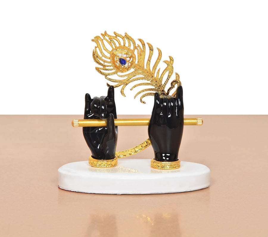 Resin Black Krishna Ji Hands with Flute Decor (Height: 4 Inch) Craft Detail