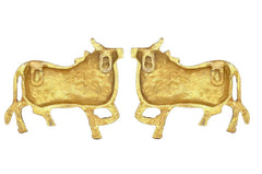 Brass Kamdhenu cow pair wall hanging, golden reverse view of two cows